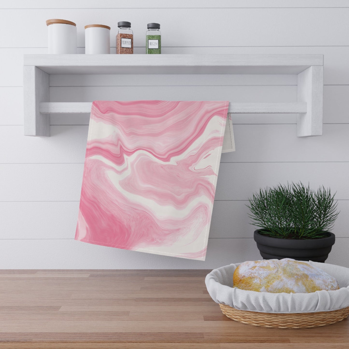 Pink Marble Swirl Tea Towel, 18” x 30” - Merry May