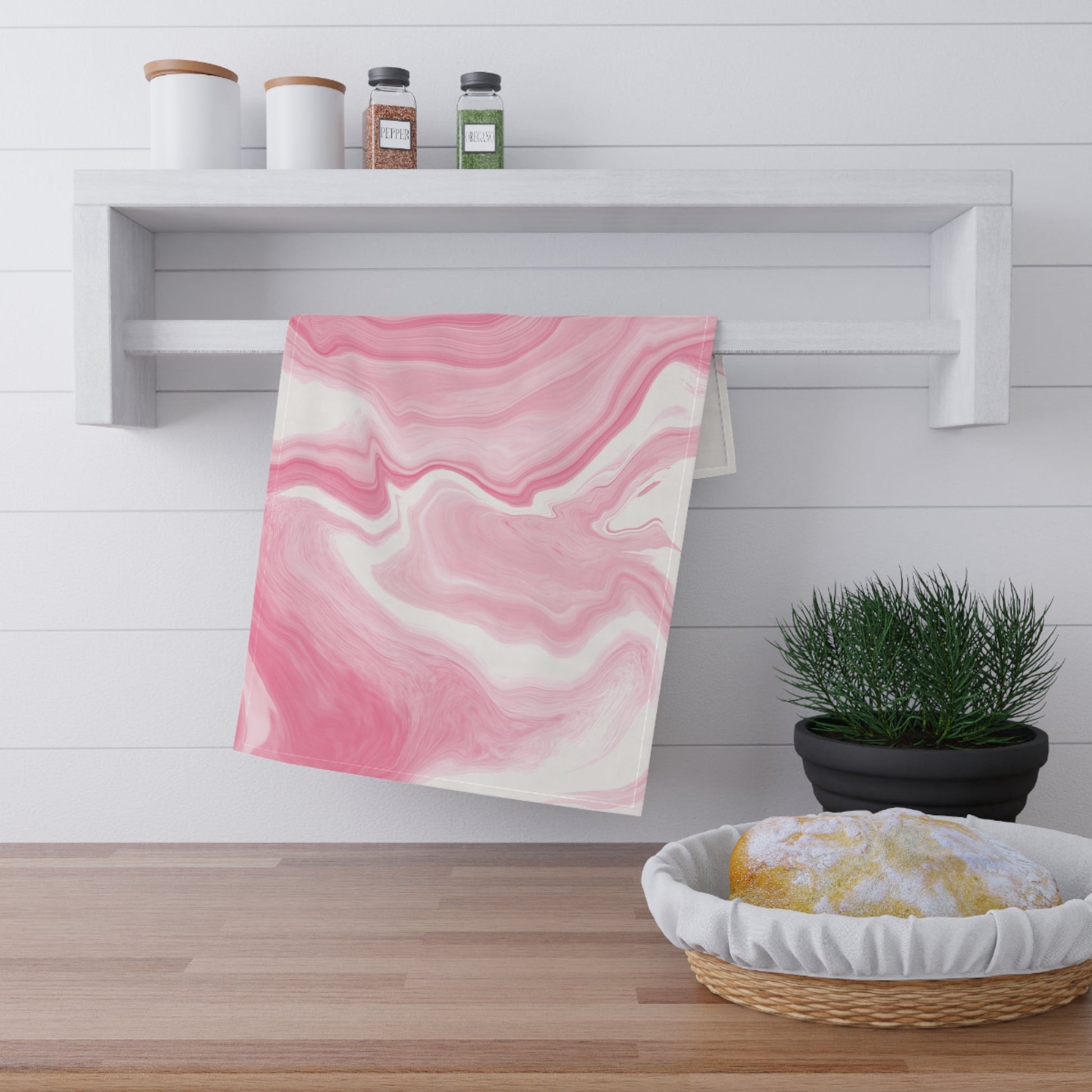 Pink Marble Swirl Tea Towel, 18” x 30” - Merry May