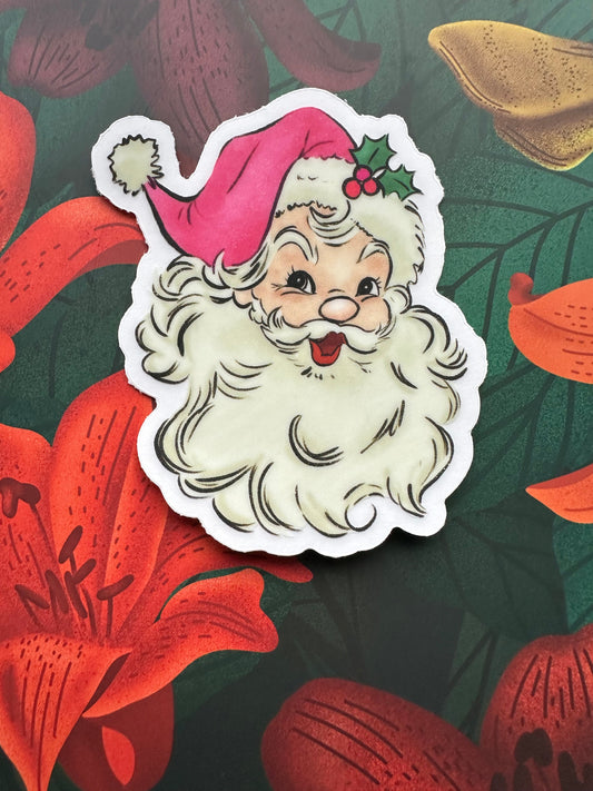 Pink Santa Hat Clear Transparent Vinyl Sticker, 2.4" x 3" - Merry May