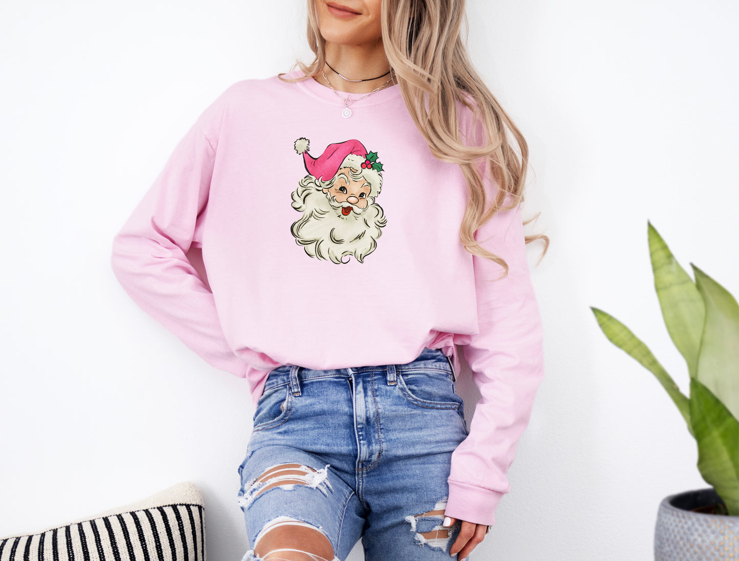 Pink Santa Hat Long-Sleeve T-shirt