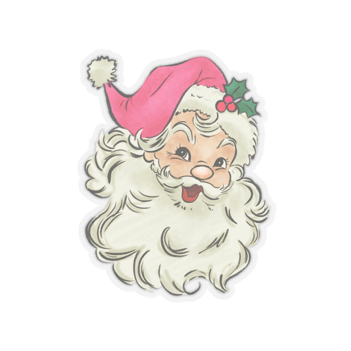 Pink Santa Hat Clear Transparent Vinyl Sticker, 2.4" x 3"