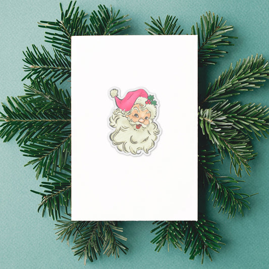 Pink Santa Hat Clear Transparent Vinyl Sticker, 2.4" x 3"