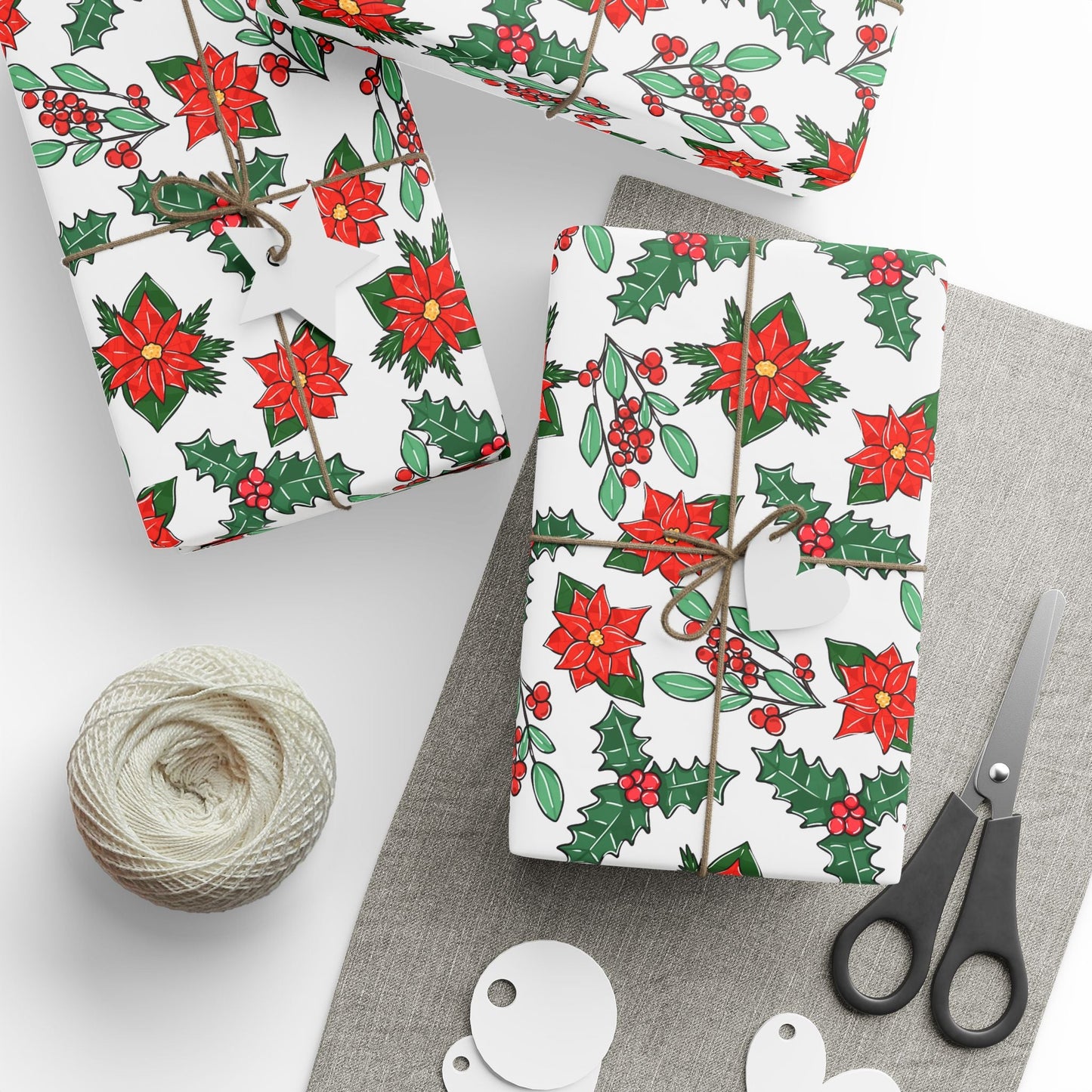 Poinsettia Matte Wrapping Paper Roll - Merry May