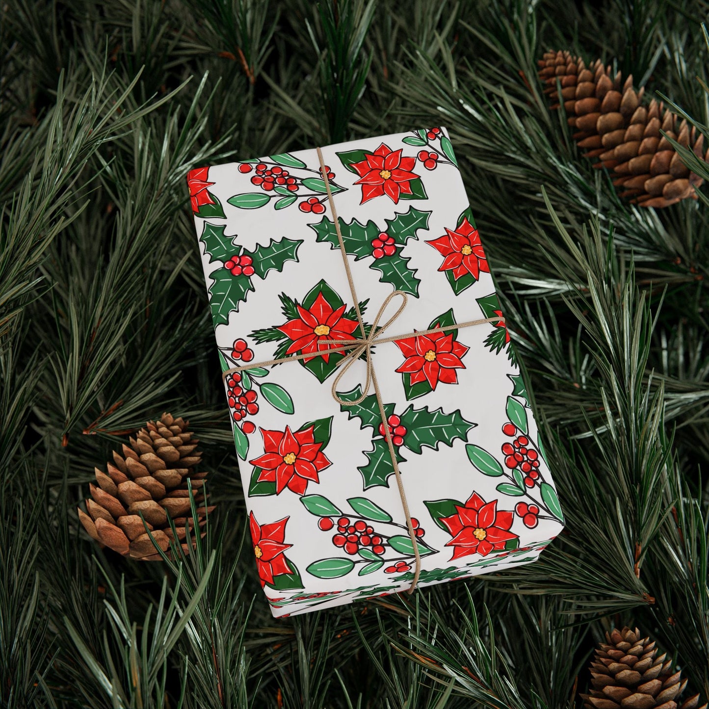Poinsettia Matte Wrapping Paper Roll - Merry May