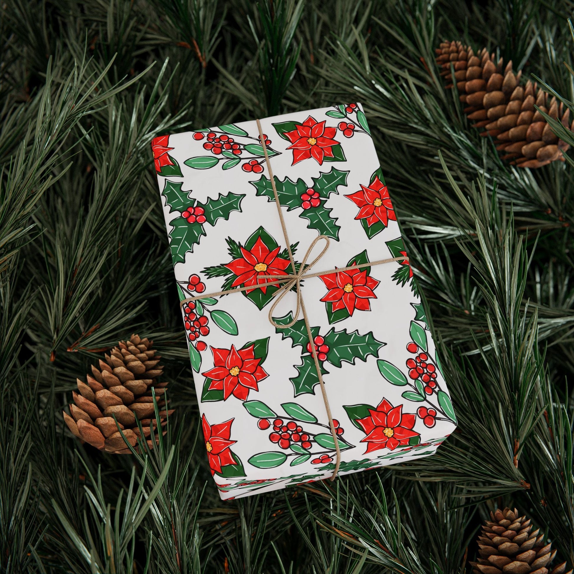 Poinsettia Matte Wrapping Paper Roll - Merry May