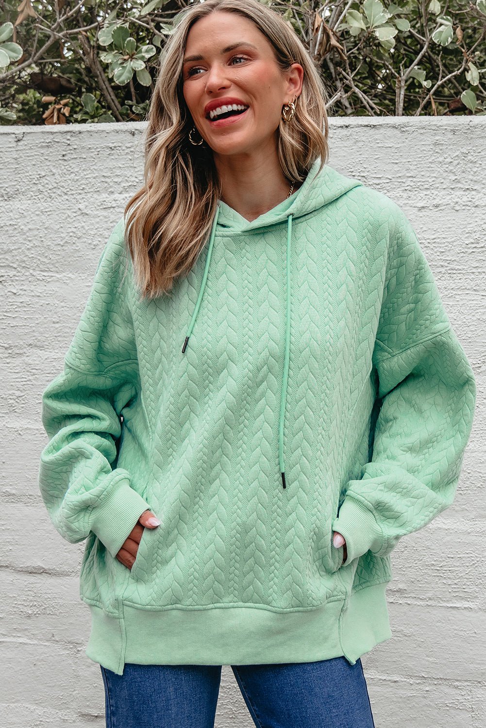 Promise Textured Baggy Solid Hoodie - Merry May