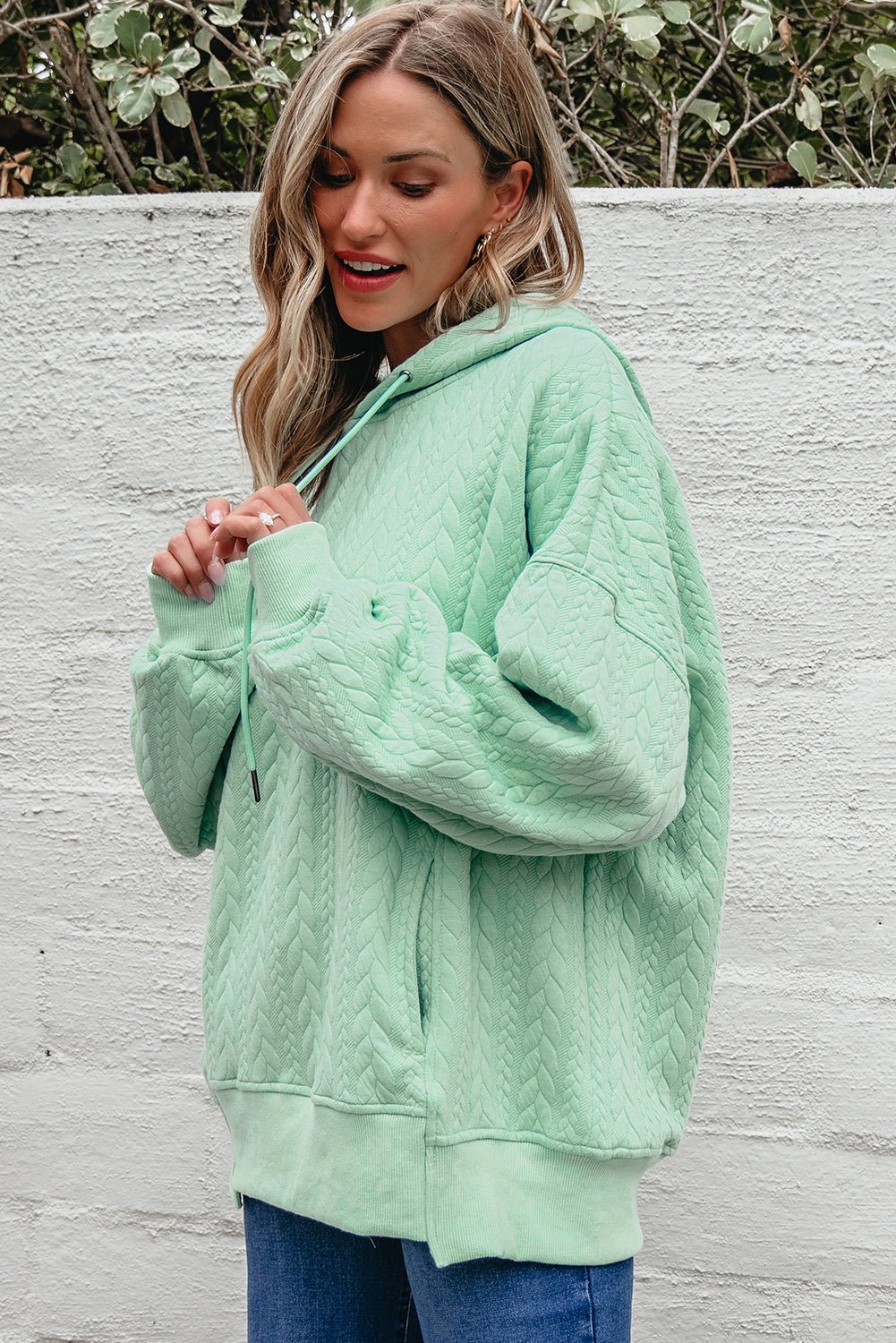 Promise Textured Baggy Solid Hoodie - Merry May