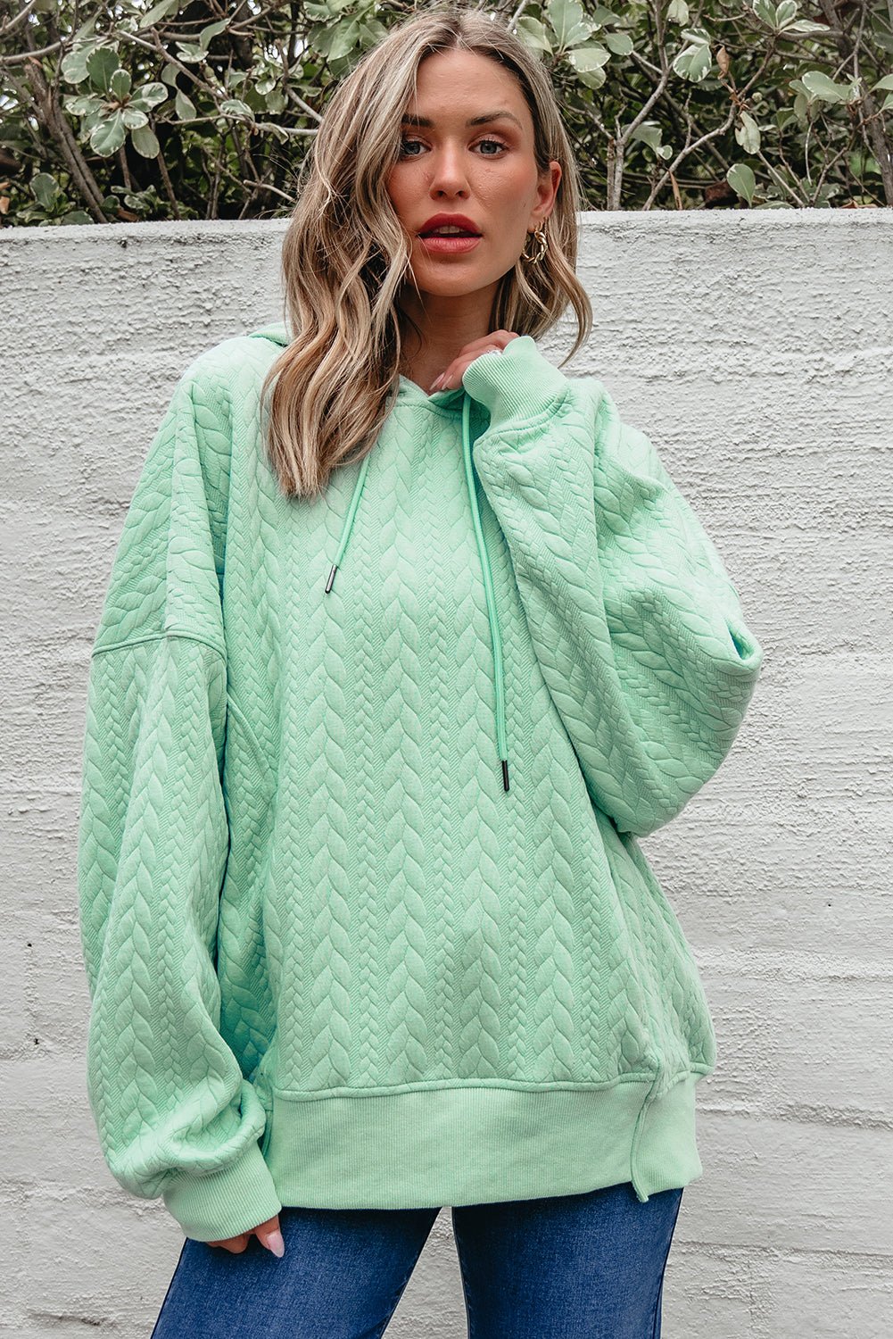 Promise Textured Baggy Solid Hoodie - Merry May