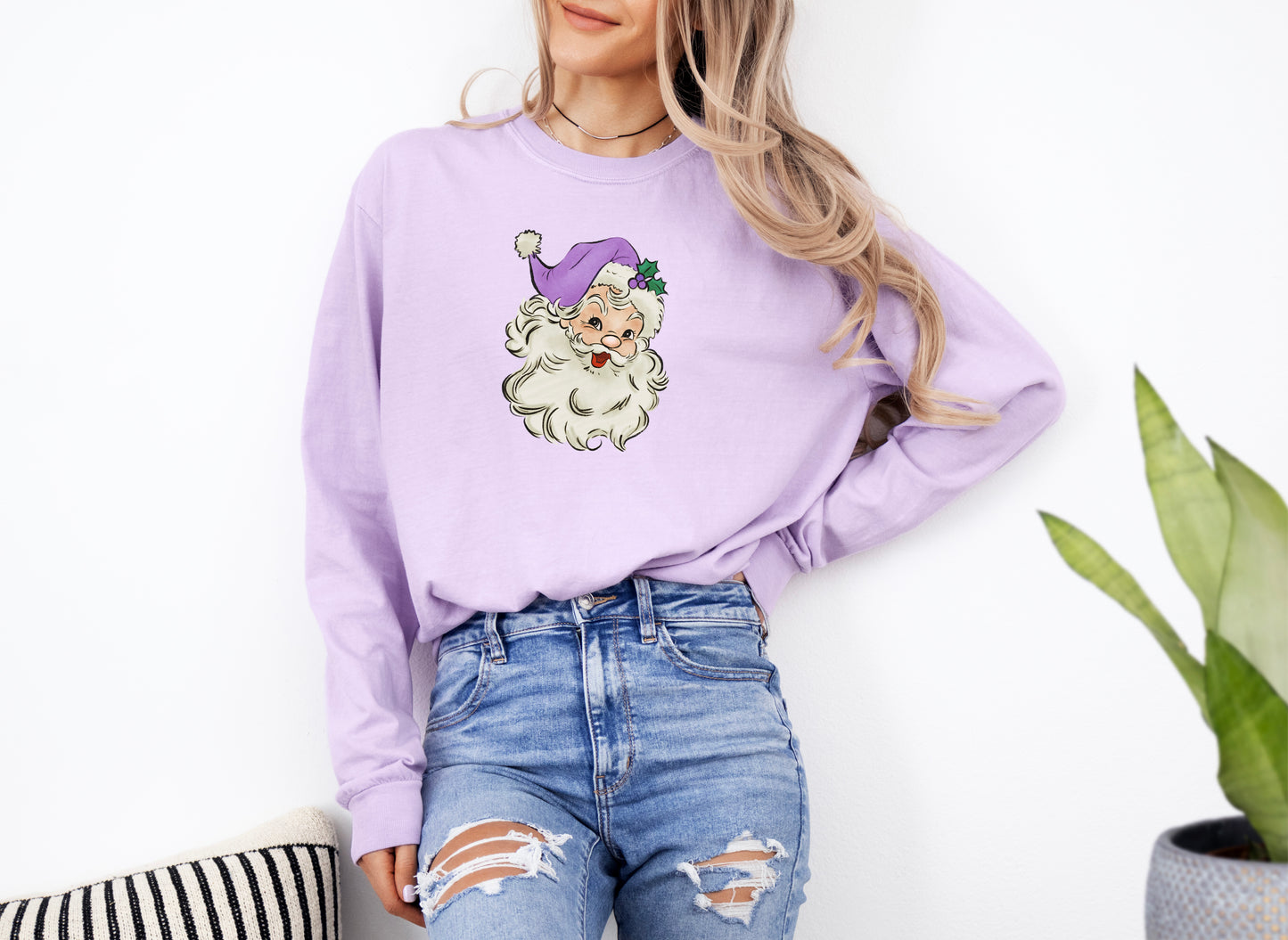 Purple Santa Hat Long-Sleeve T-shirt