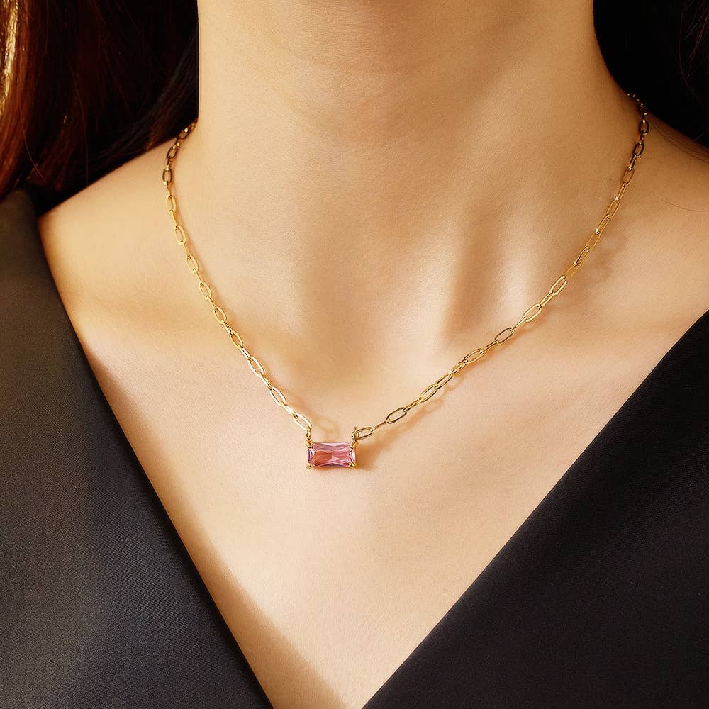 Rectangle Zircon Necklace - Merry May