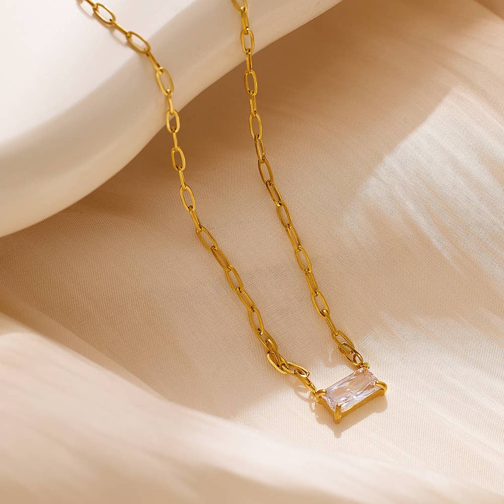 Rectangle Zircon Necklace - Merry May