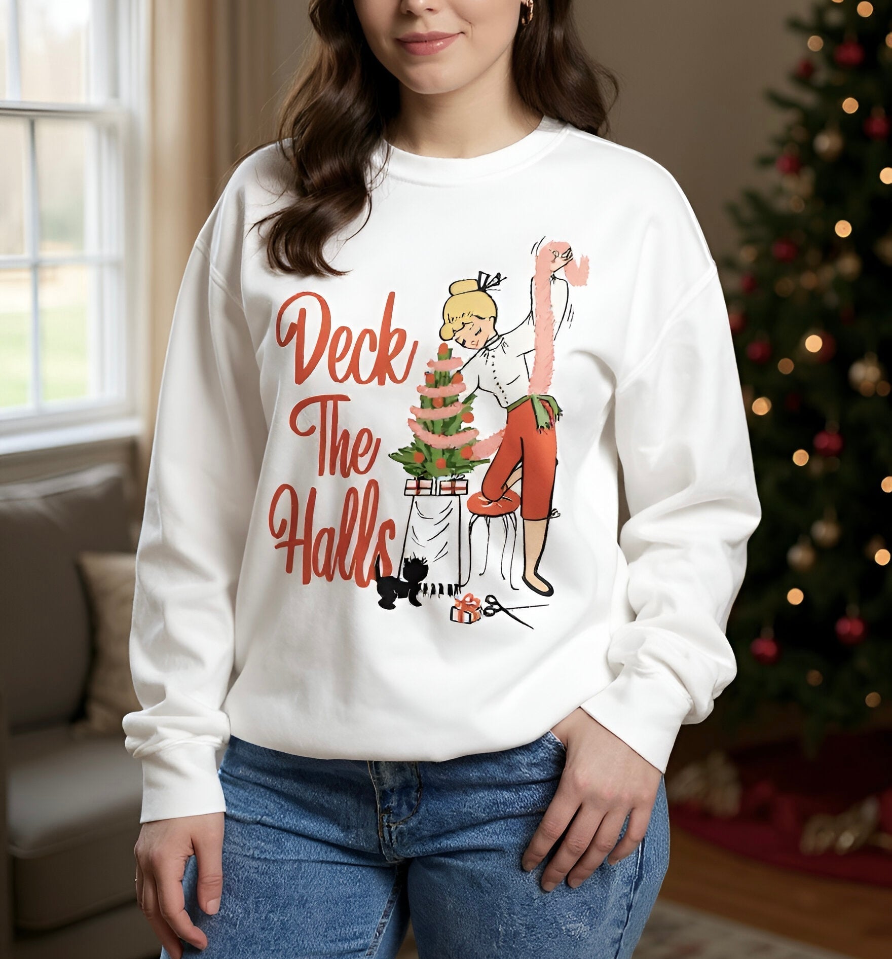 Retro Deck the Halls Crewneck Sweatshirt - Merry May