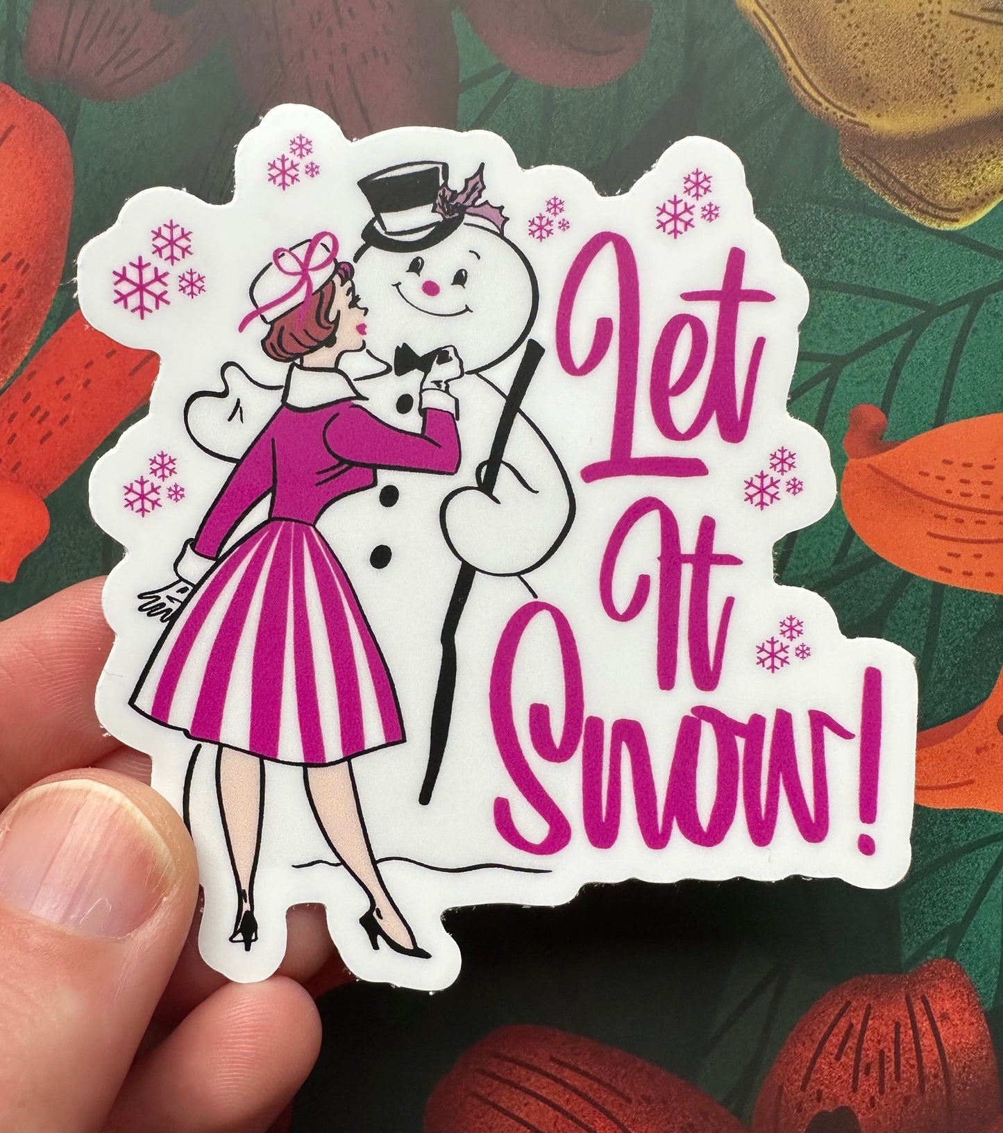 Retro Let It Snow Vinyl Sticker, 2.8" x 3.0" - Merry May