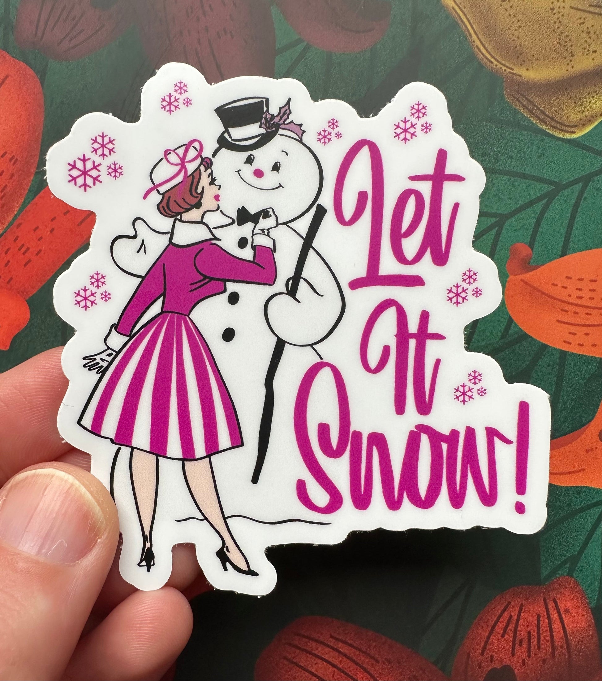 Retro Let It Snow Vinyl Sticker, 2.8" x 3.0" - Merry May
