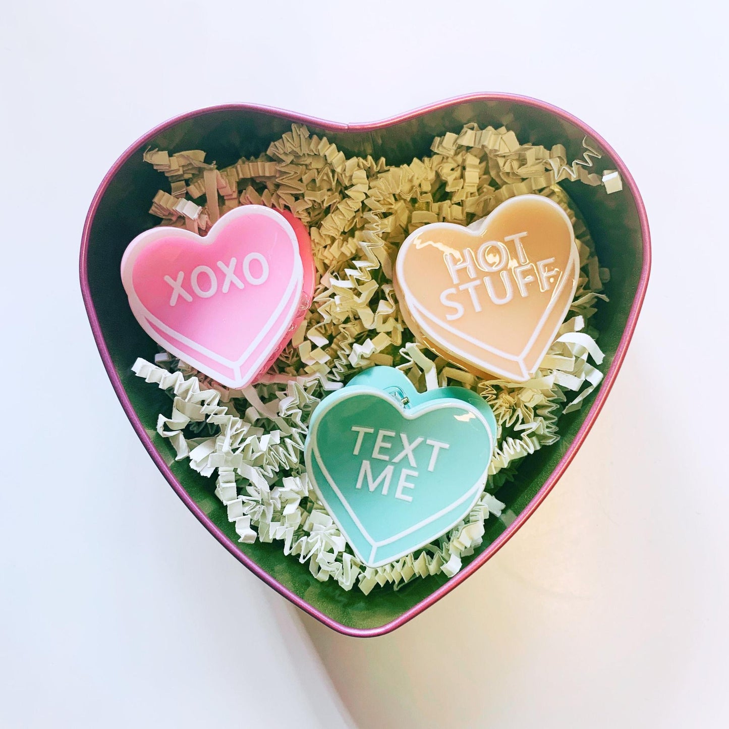 Romantic Set of 3 Mini Heart Claws in Heart Shaped Gift Box - Merry May