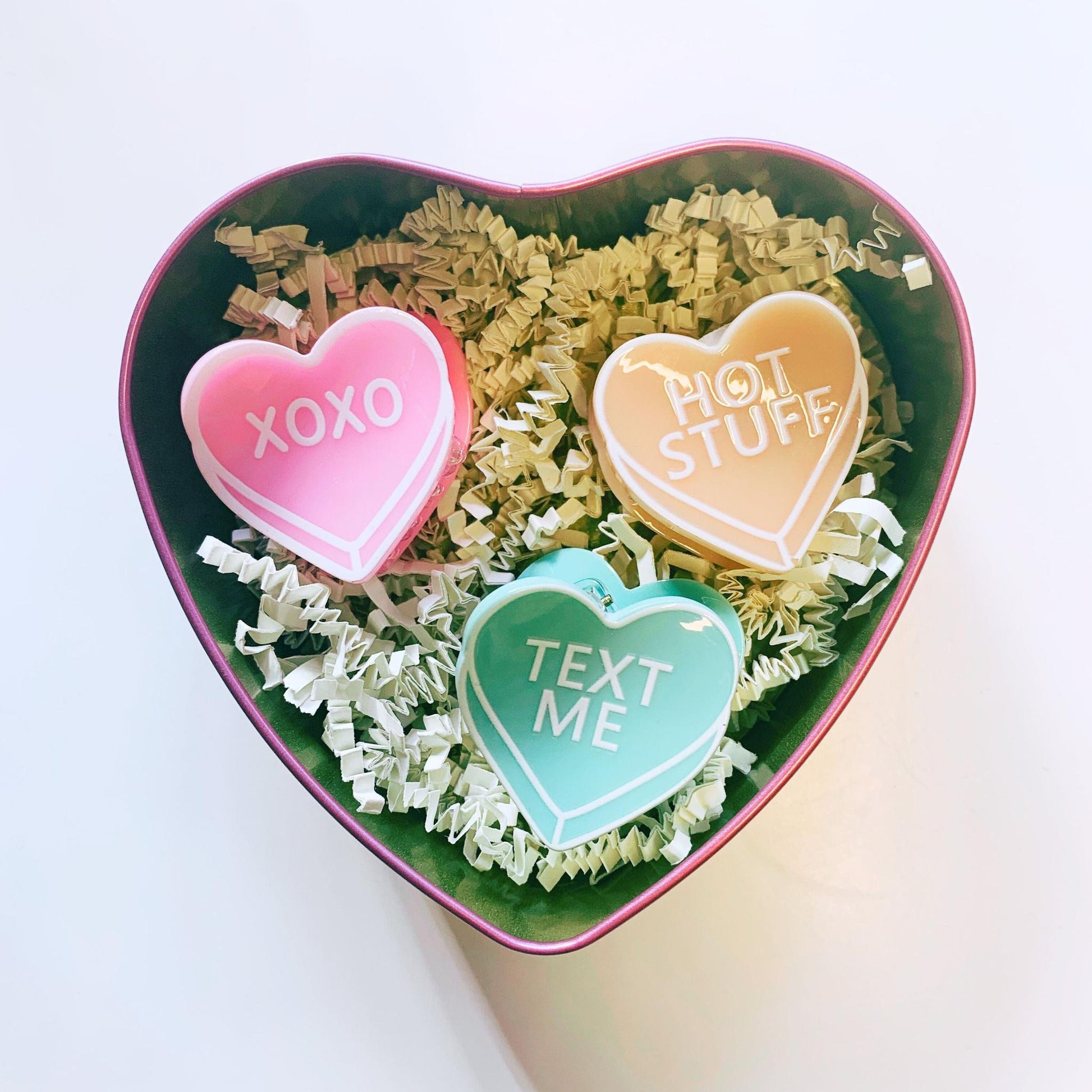 Romantic Set of 3 Mini Heart Claws in Heart Shaped Gift Box - Merry May