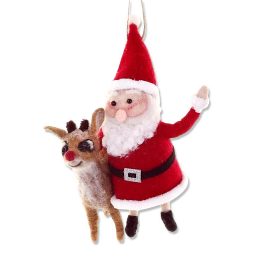Santa & Rudolph Wool Felt Ornament - Merry May