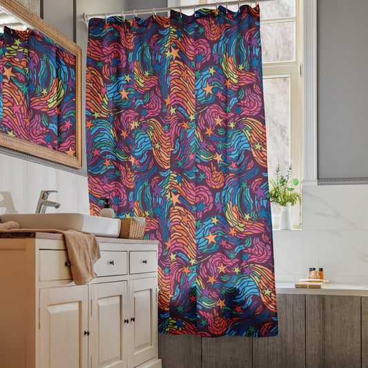 Rainbow Starry Night Shower Curtain
