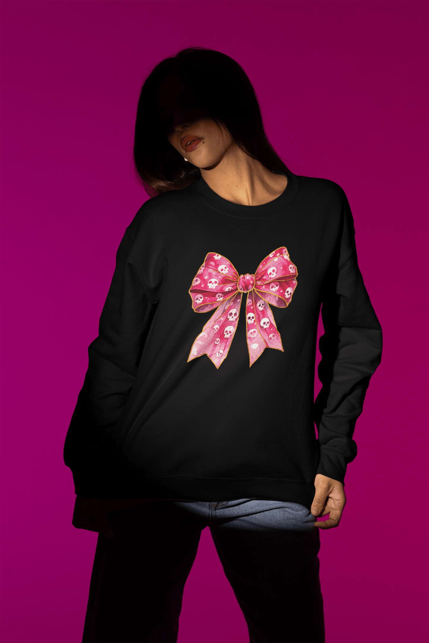 Skull Coquette Bow Crewneck Sweatshirt - Merry May