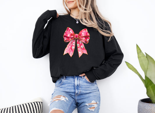 Skull Coquette Bow Long - Sleeve T-shirt - Merry May