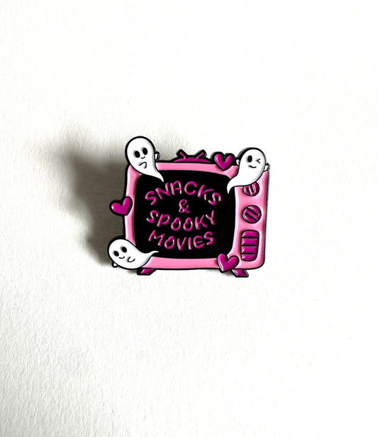 Snacks & Spooky Movies Enamel Pin - Merry May