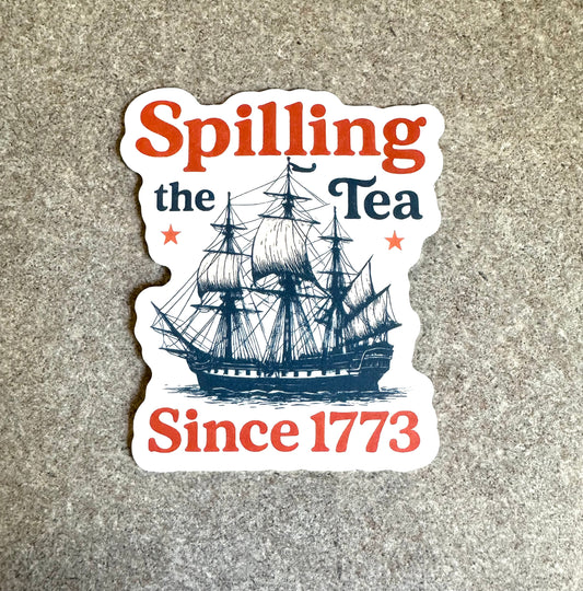 Spilling the Tea Vinyl Sticker, 3" x 3" - Merry May