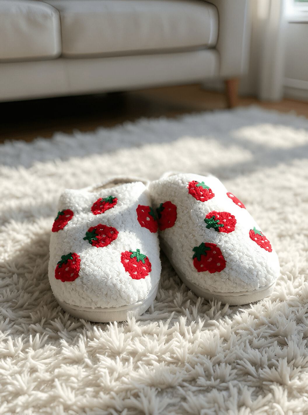 Strawberry Plush Slippers - Merry May