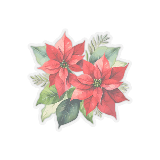 Watercolor Poinsettia Clear Transparent Vinyl Sticker, 3" x 3" - Merry May