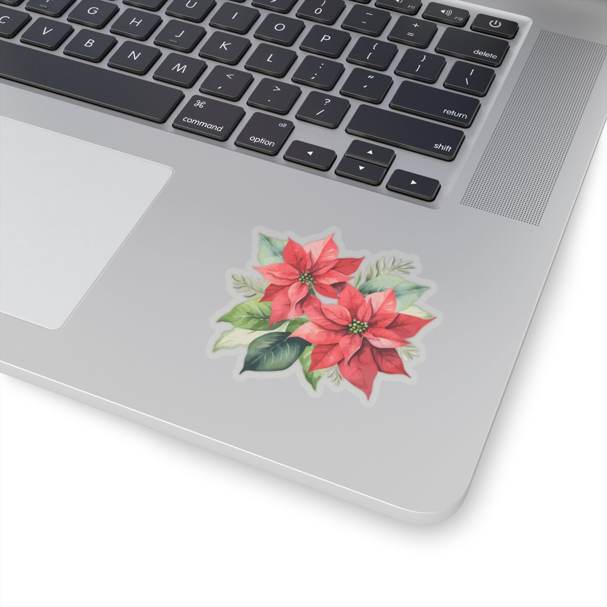 Watercolor Poinsettia Clear Transparent Vinyl Sticker, 3" x 3" - Merry May