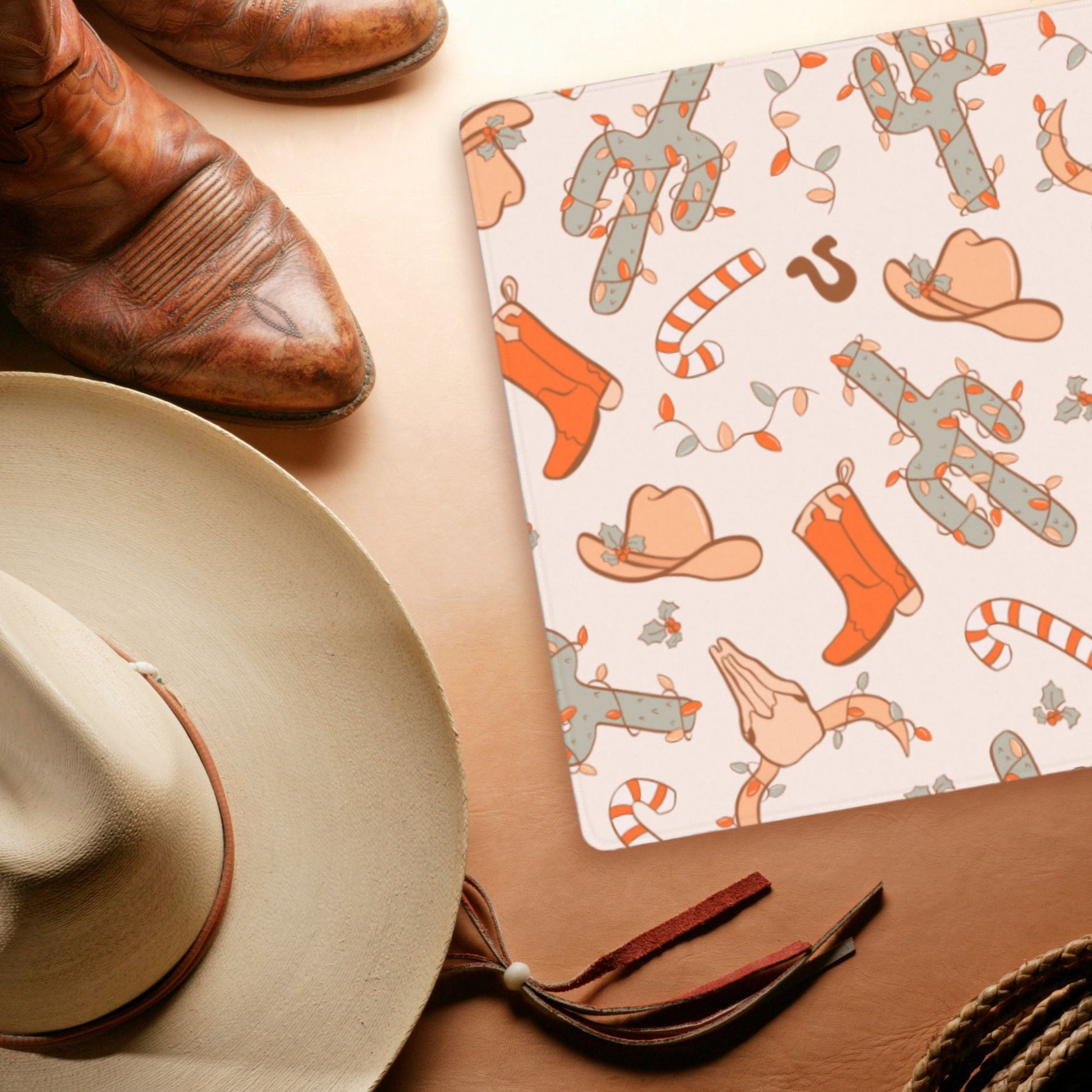 Western Holiday Large Desk Mat, 35” x 16” - Merry May