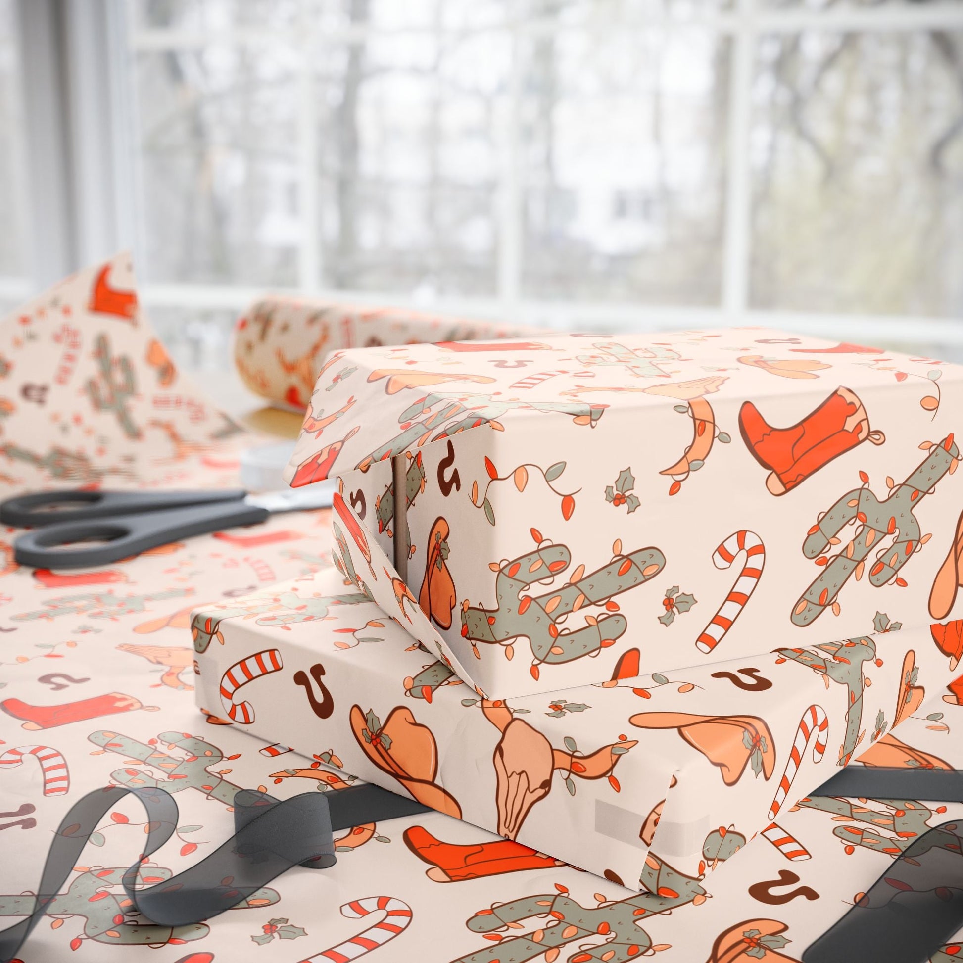 Western Holiday Matte Wrapping Paper Roll - Merry May